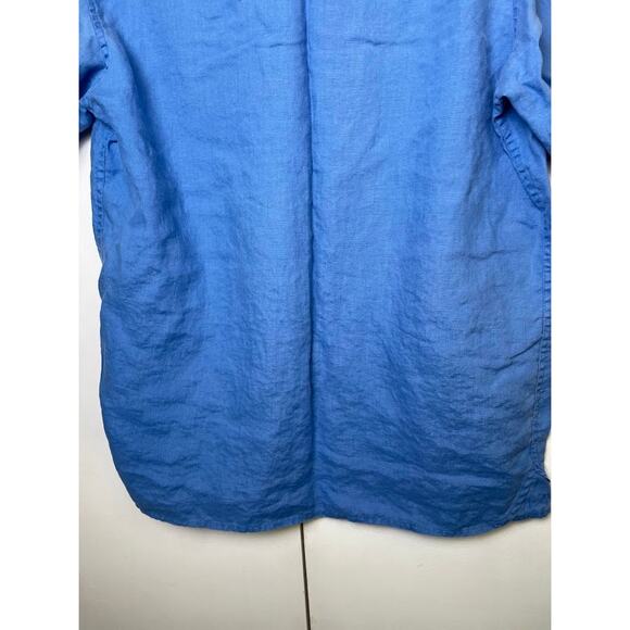 Axist Men's 100% Linen Button Up Shirt Blue Solid Short Sleeve Business Casual - Picture 8 of 11